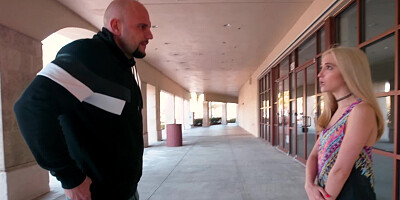 Bald man has to park his truck and own petite blonde