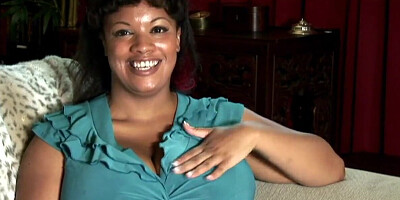 Ebony MILF with massive boobs teasing her wet muff