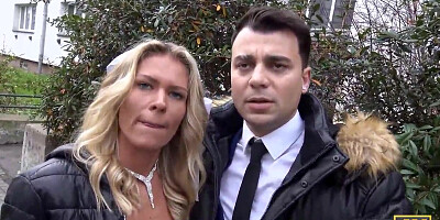 Bride in white dress takes debt collector's dick