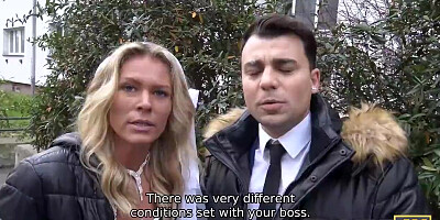 Bride in white dress takes debt collector's dick