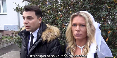 Bride in white dress takes debt collector's dick
