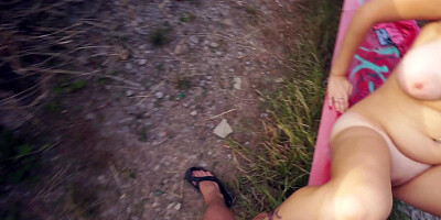 Busty girl and her lover having an amazing fuck somewhere outdoor