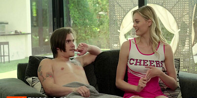 Slutty Cheerleader Supports Stepbrother With Her Tight Pussy With Amber Moore