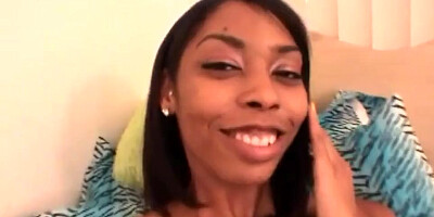 Stockinged ebony cock tease shoves a dildo up her hole