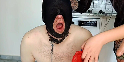 Dirty Panty Fetish. Dominatrix Nika Makes The Slave Smell Her Red Worn Panties Hits The Slaves Che