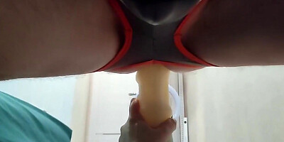 Slave Husband Rides Like On My Big Blue Strap-on