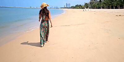 Hairy Pussy Flash On Public Beach # Pov No Panties Butt Plug