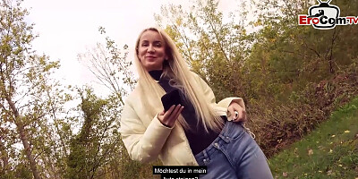 German Blonde skinny street hooker Pickup in Car for Outdoor Fuck