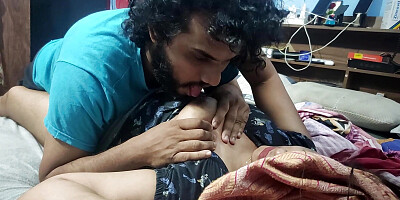 Vaishnavy',s boobs suck in night by Sharun Raj, Bedroom romance, Mallu couple hot boobs suck, Hot wife boobs suck in night