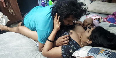 Vaishnavy',s boobs suck in night by Sharun Raj, Bedroom romance, Mallu couple hot boobs suck, Hot wife boobs suck in night
