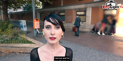 German skinny punk student teen 18+ public pick up street casting for EroCom Date POV