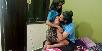 Man with long hair is having sex with a busty brunette