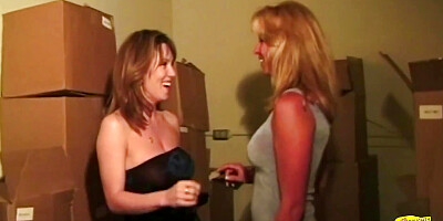 Two Horny Lesbian MILFs Start Banging in a Cab and Continue in a Warehouse