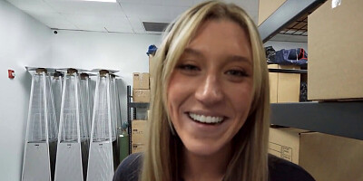 Horny blonde gets found and banged in the warehouse