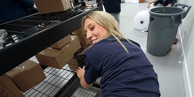 Horny blonde gets found and banged in the warehouse