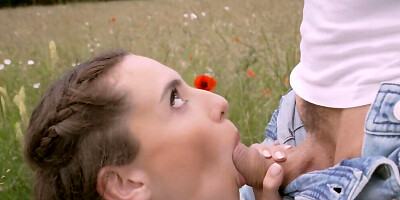 Gorgeous bride fucks with a horny cowboy in the field
