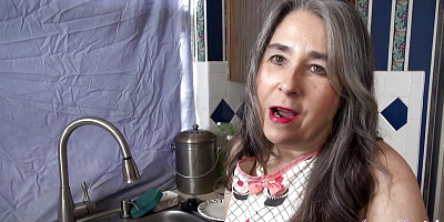 Auntjudys - Your Busty Step-aunt Grace Gives You a Handjob in the Kitchen