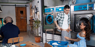 Katty Soarez gets Jordy's young cock at the laundromat
