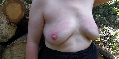 Tits in black dress - slapping outdoor