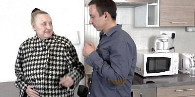 Stepson has housewarming sex with his grandma