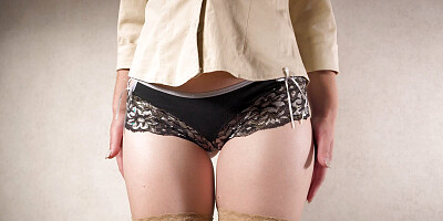 Thigh Gap Tease In Lace Panties