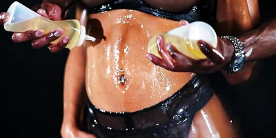 Oiled black fuck doll Kira Noir fucks with a huge black dick