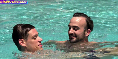 Girlfriend cockriding bisexual boyfriend during pool party