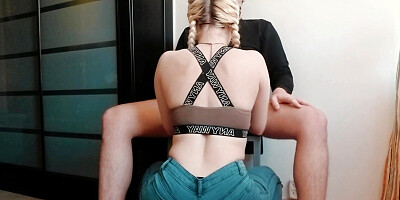 Big Ass Blonde with Ripped Pants Fucks Hard
