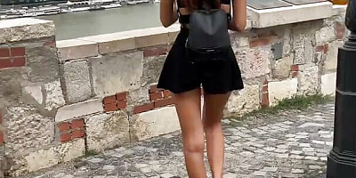 Perfect Body Teen Flashing Before Public Blowjob in Open Elevator