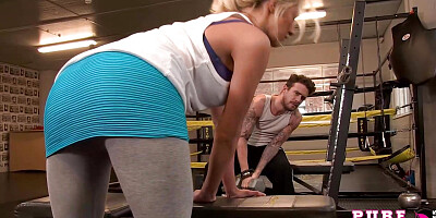 Chesty blondie fucks her gym instructor