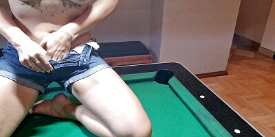 flashing her tits on the pool table