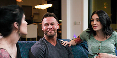 Thick brunette is fucked by a muscular man in front of his wife