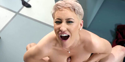 Blonde with short hair gets shagged hard by Johnny Sins and cums