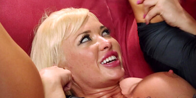 A big tits milf is spreading her pussy lips open for some licking