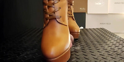 Cbt And Cock Crush Trample In Brown Knee High Boots With Tamystarly - Ballbusting Bootjob Shoejob