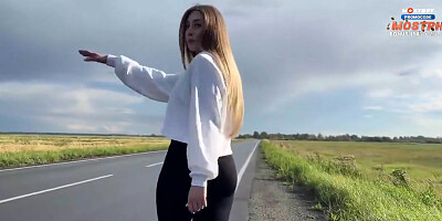 Russian Hitchhiker Is Ready To Suck In The Car