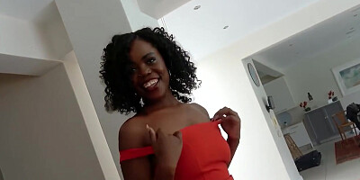 Hot bald African model puts her big lips to work at job interview