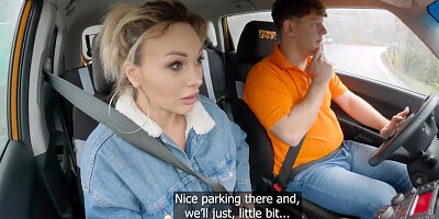 Driving amateur babe fucked by instructor outdoor in car