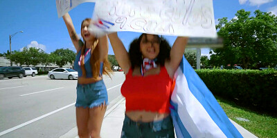 Latina teens raising money on a big dick