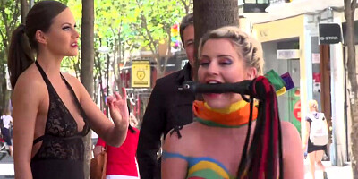 Busty body painted slave disgraced in public