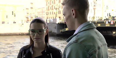 Guy hooks up with bookworm and nails gal at his place