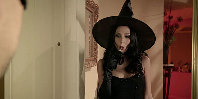 Two people are in their costumes on Halloween, fucking each other