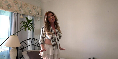 Thick blonde PAWG chatting to the stepbro before POV sex