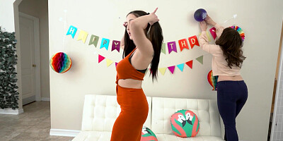 Stepmom and stepaunt birthday blowjob
