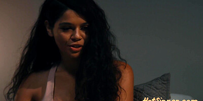 Aroused babe gagging on cock