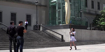 Slave paraded with dildo in public