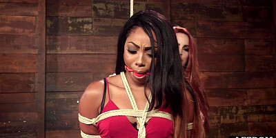 Sub Ebony dyke strapon fucked by lezdom MILF in lingerie