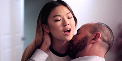 Perv petite Asian stepdaughter with piercing riding stepdad