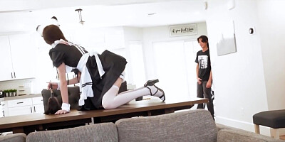 Slutty maids rimming and riding the boss