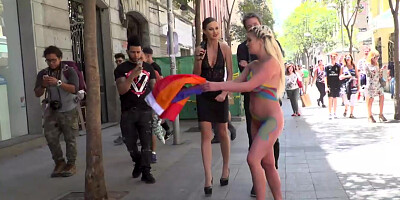 Naked busty babe Sienna Day paraded on the streets